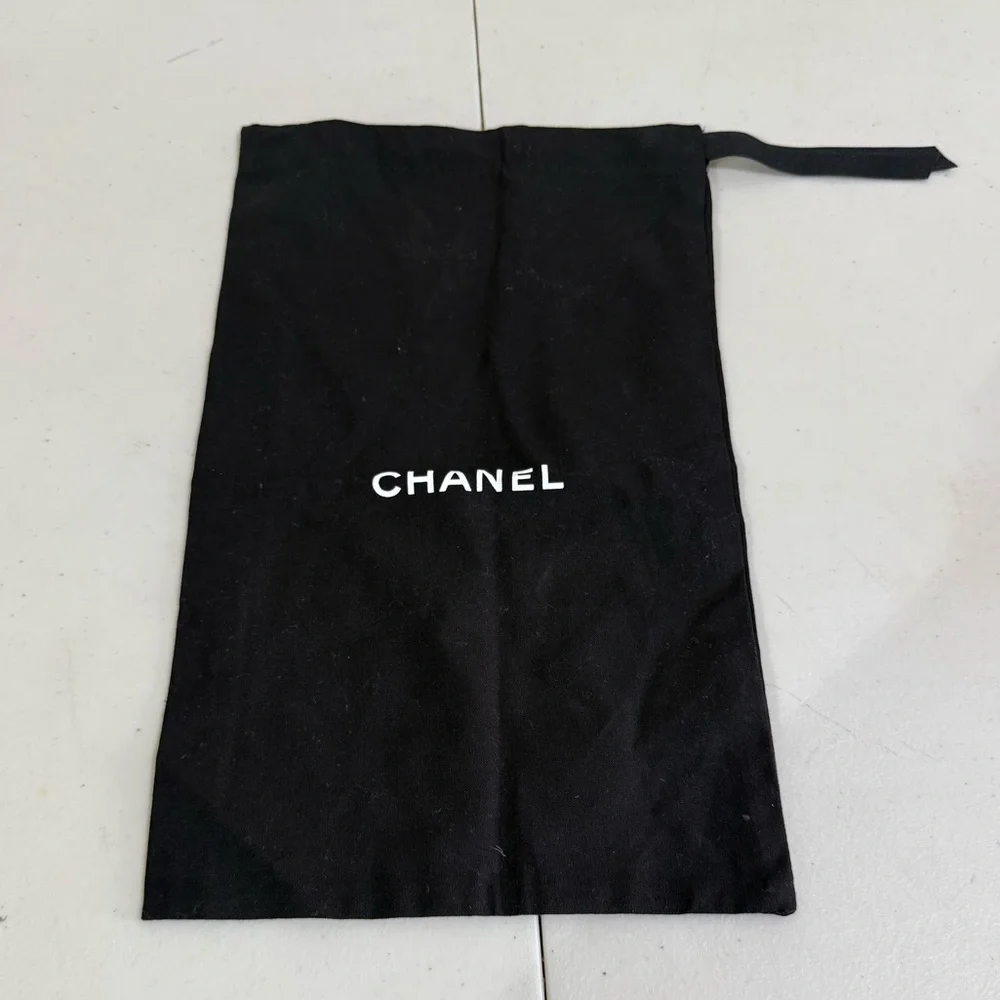 CHANEL Black and White Logo Drawstring Dust Bag